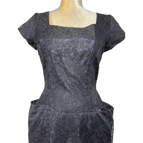 RSPOCKETS!!! 50s Vintage Ferman O'Grady Black Lace Cap Sleeve Party Dress Sz Med - Picture 4 of 5